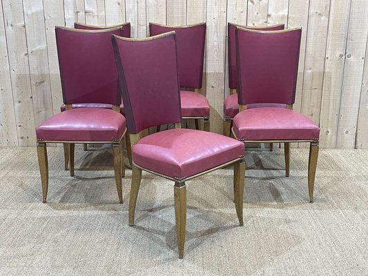 Beech and Skai Chairs, 1930s, Set of 6-QYF-1406254