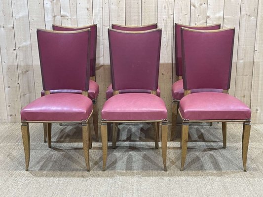 Beech and Skai Chairs, 1930s, Set of 6-QYF-1406254