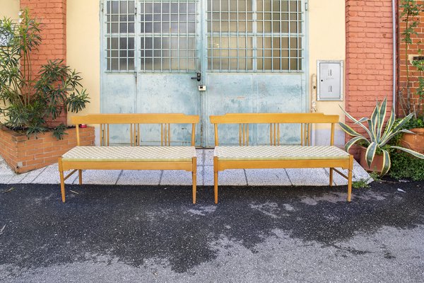 Beech Bench with Seat in Woven Fabric, Italy, 1950s-VCV-1722193