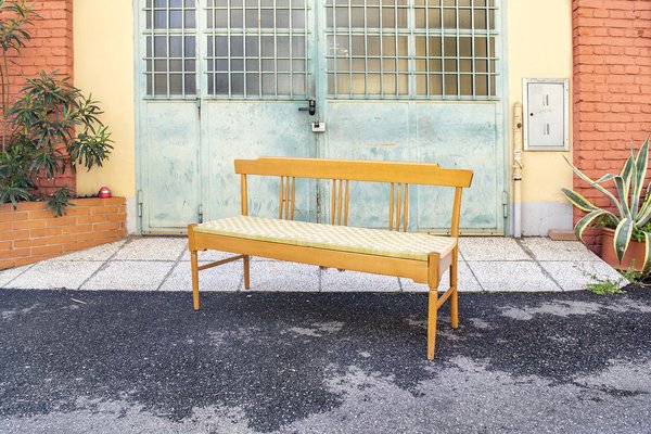 Beech Bench with Seat in Woven Fabric, Italy, 1950s-VCV-1722193