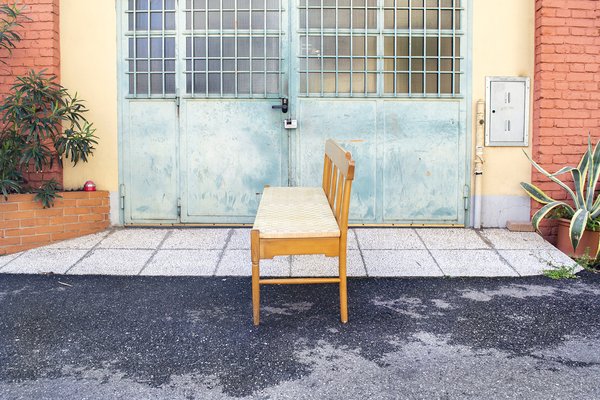 Beech Bench with Seat in Woven Fabric, Italy, 1950s-VCV-1722193