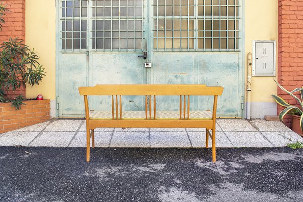 Beech Bench with Seat in Woven Fabric, Italy, 1950s-VCV-1722193