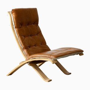 Beech Bentwood with Cognac Leather Folding Lounge Chair by Nelo for Nelo Möbel, Sweden, 1970s-JE-1345188