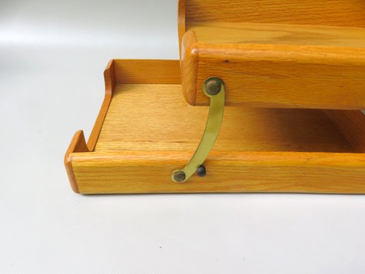 Beech & Brass Document Tray & Storage Box, 1960s-EY-992970