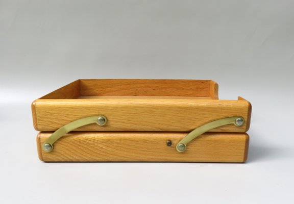 Beech & Brass Document Tray & Storage Box, 1960s-EY-992970