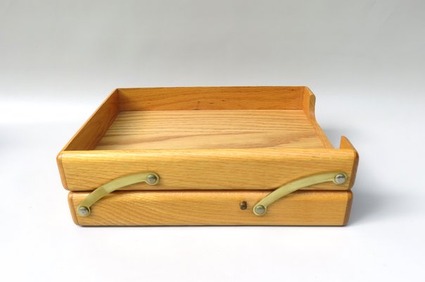 Beech & Brass Document Tray & Storage Box, 1960s-EY-992970