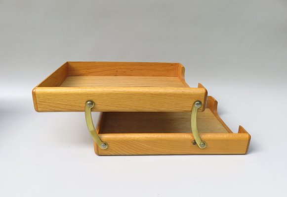 Beech & Brass Document Tray & Storage Box, 1960s-EY-992970