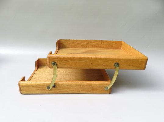 Beech & Brass Document Tray & Storage Box, 1960s-EY-992970