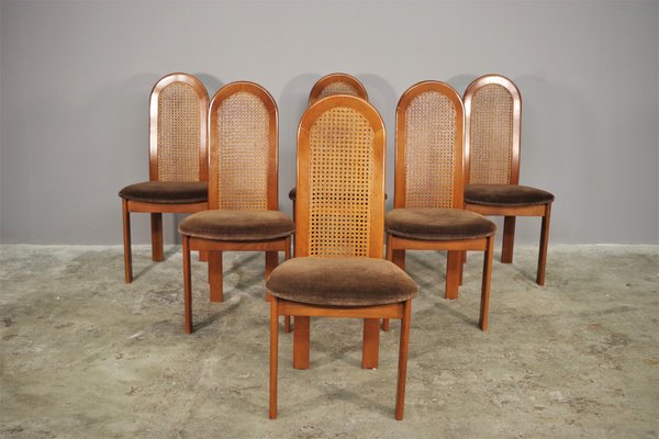 Beech Chairs with Vienna Straw Backrest & Fabric Seat, 1970s, Set of 6-KNM-1293253