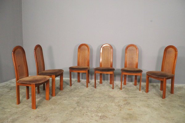 Beech Chairs with Vienna Straw Backrest & Fabric Seat, 1970s, Set of 6-KNM-1293253