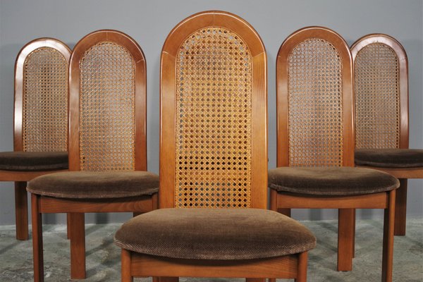 Beech Chairs with Vienna Straw Backrest & Fabric Seat, 1970s, Set of 6-KNM-1293253