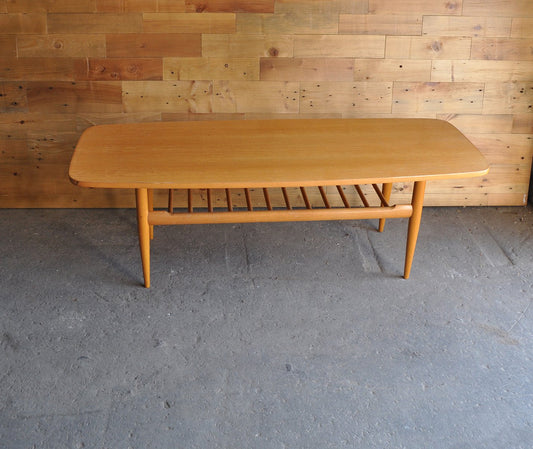 Beech Coffee Table with Magazine Rack, 1970s