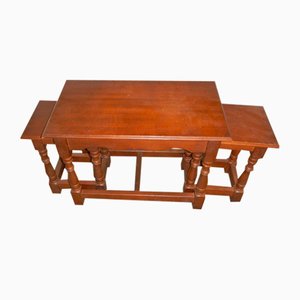 Beech Coffee Table with Stools, Set of 3-WWQ-1062425