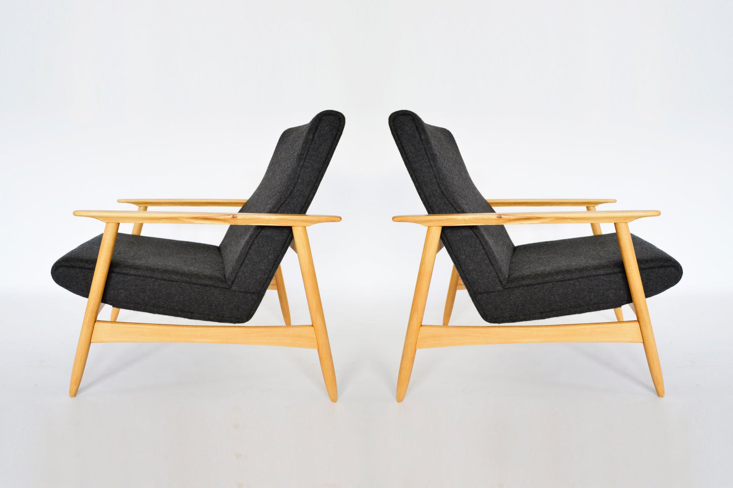 Beech & Felt Armchairs by Valerija Ema Cukermaniene for Vilnius Furniture Factory, 1960s, Set of 2