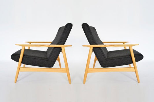 Beech & Felt Armchairs by Valerija Ema Cukermaniene for Vilnius Furniture Factory, 1960s, Set of 2