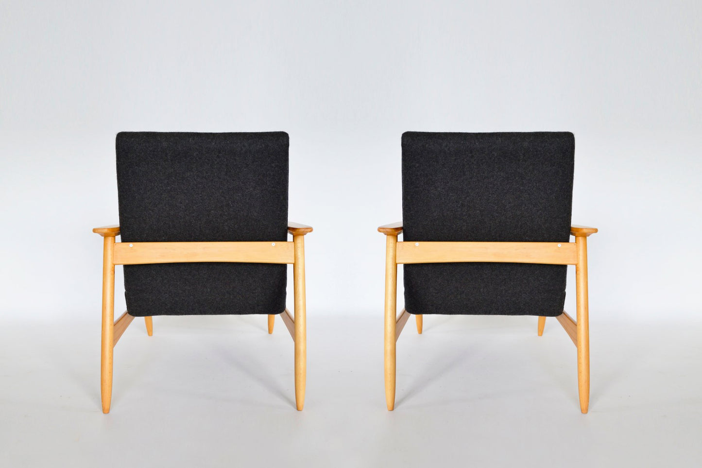 Beech & Felt Armchairs by Valerija Ema Cukermaniene for Vilnius Furniture Factory, 1960s, Set of 2