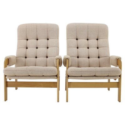 Beech High Back Armchairs, Czechoslovakia, 1970s, Set of 2-TZ-956600