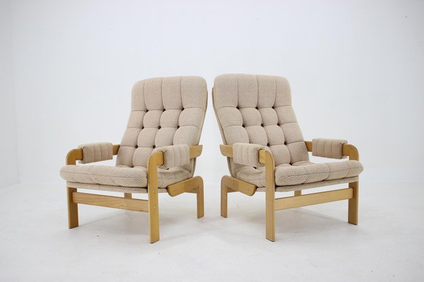 Beech High Back Armchairs, Czechoslovakia, 1970s, Set of 2-TZ-956600