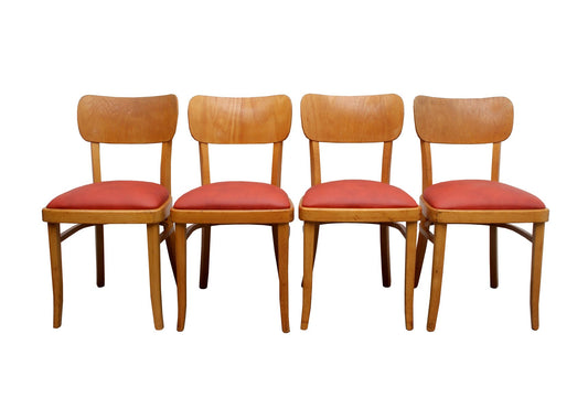 Beech & Leatherette Dining Chairs, 1950s, Set of 4