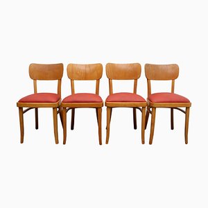 Beech & Leatherette Dining Chairs, 1950s, Set of 4-PF-885111