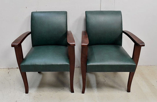 Beech Mahogany Bridge Armchairs, 1940s, Set of 2