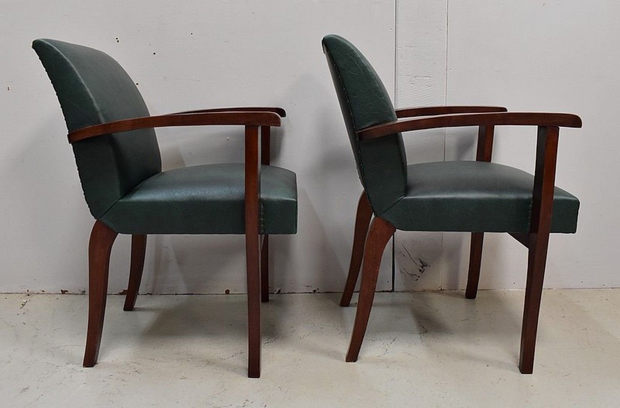 Beech Mahogany Bridge Armchairs, 1940s, Set of 2