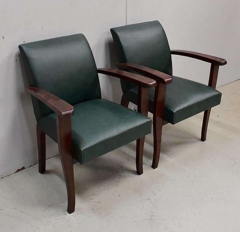 Beech Mahogany Bridge Armchairs, 1940s, Set of 2-RVK-683529