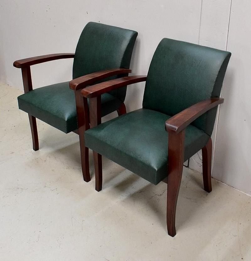 Beech Mahogany Bridge Armchairs, 1940s, Set of 2