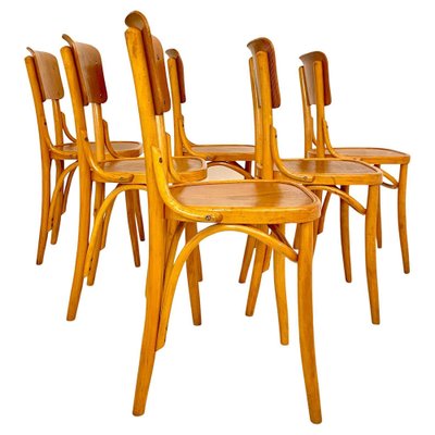 Beech Wood Bistro Chairs, Italy, 1950s, Set of 6-TOI-2043917