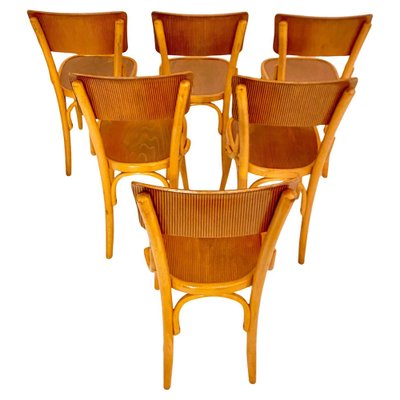 Beech Wood Bistro Chairs, Italy, 1950s, Set of 6-TOI-2043917