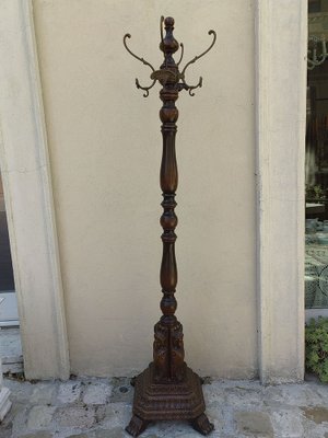 Beech Wood Coat Rack with Brass Hooks and Carved Foot by Michael Thonet-ZFY-1731591