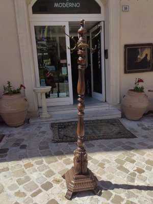 Beech Wood Coat Rack with Brass Hooks and Carved Foot by Michael Thonet-ZFY-1731591