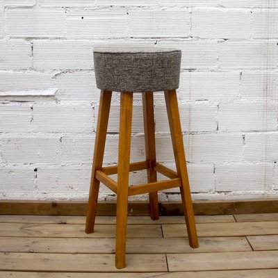 Beech Wood Stool with Upholstered Seat, 1960s-CQZ-1174740