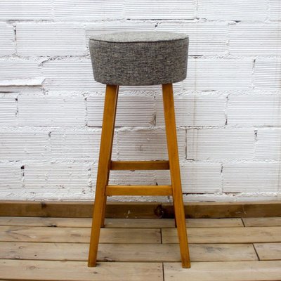 Beech Wood Stool with Upholstered Seat, 1960s-CQZ-1174740