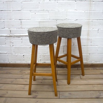 Beech Wood Stool with Upholstered Seat, 1960s-CQZ-1174740