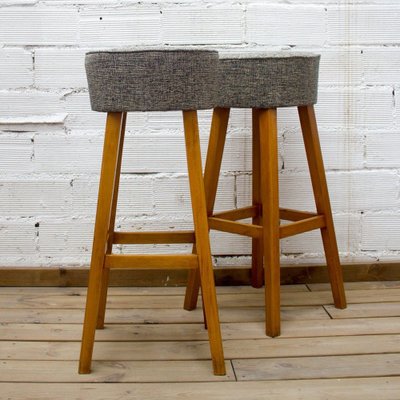 Beech Wood Stool with Upholstered Seat, 1960s-CQZ-1174740