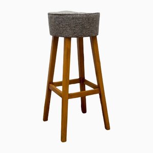 Beech Wood Stool with Upholstered Seat, 1960s-CQZ-1174740