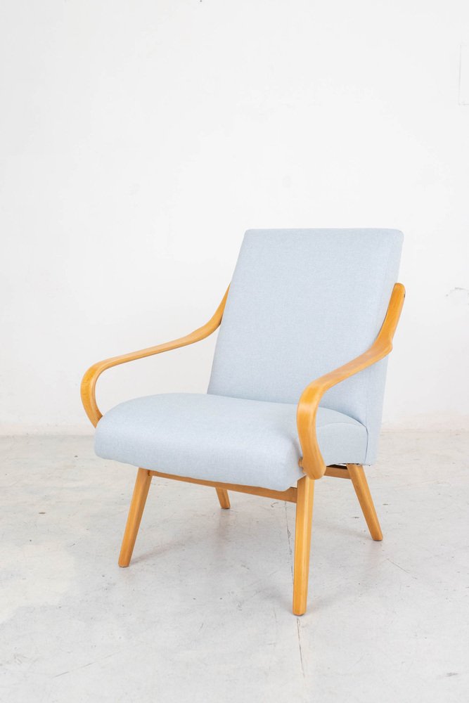 Beechwood Armchair with Pastel Blue Upholstery by Jaroslav Smidek, 1950s