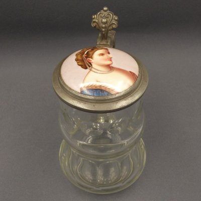 Beer Mug in Glass with Hand-Painted Lid, 1900s-1920s-WK-1427791