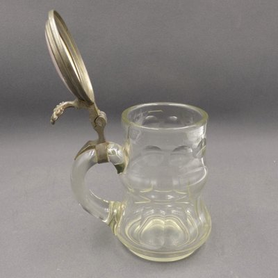 Beer Mug in Glass with Hand-Painted Lid, 1900s-1920s-WK-1427791