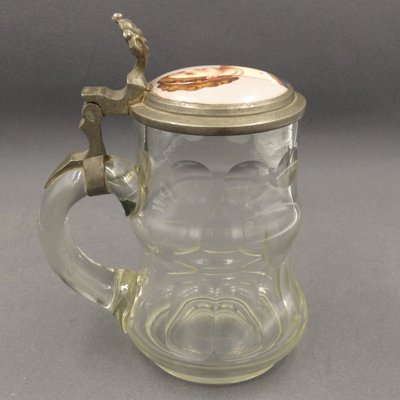 Beer Mug in Glass with Hand-Painted Lid, 1900s-1920s-WK-1427791