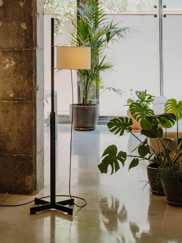 Beige and Black Oak TMM Floor Lamp by Miguel Milá