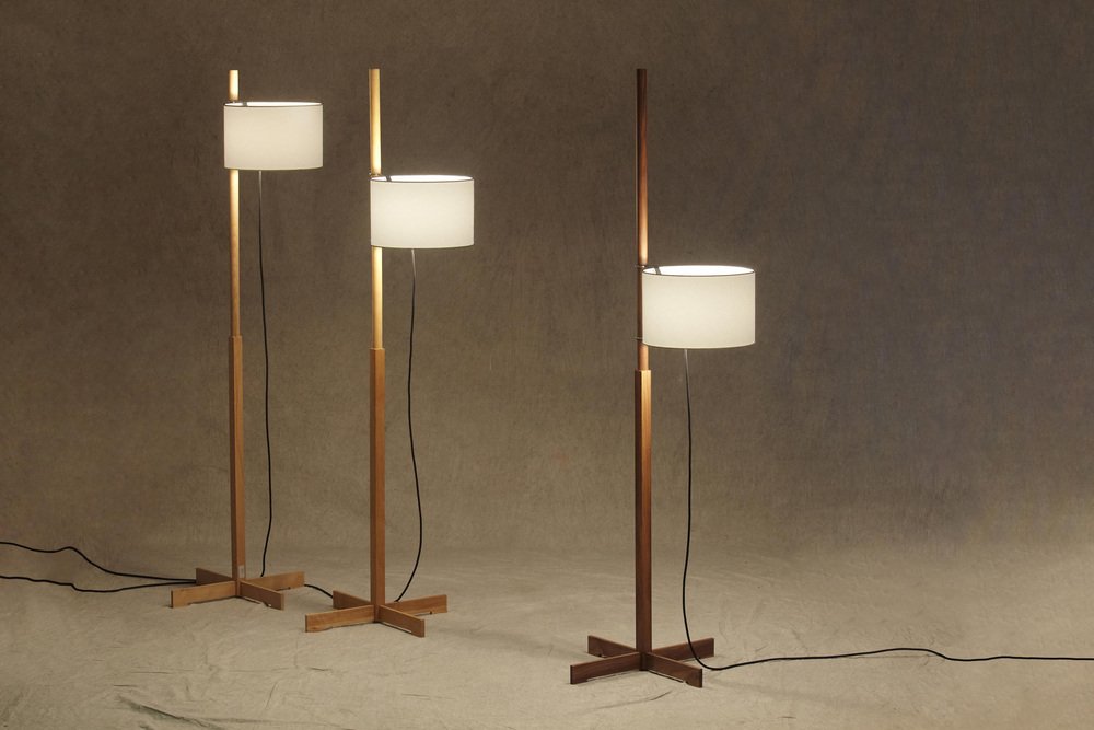 Beige and Black Oak TMM Floor Lamp by Miguel Milá