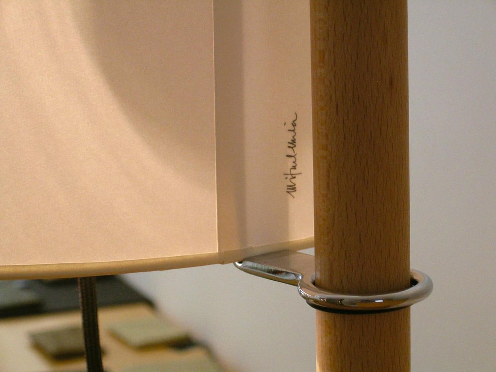 Beige and Black Oak TMM Floor Lamp by Miguel Milá