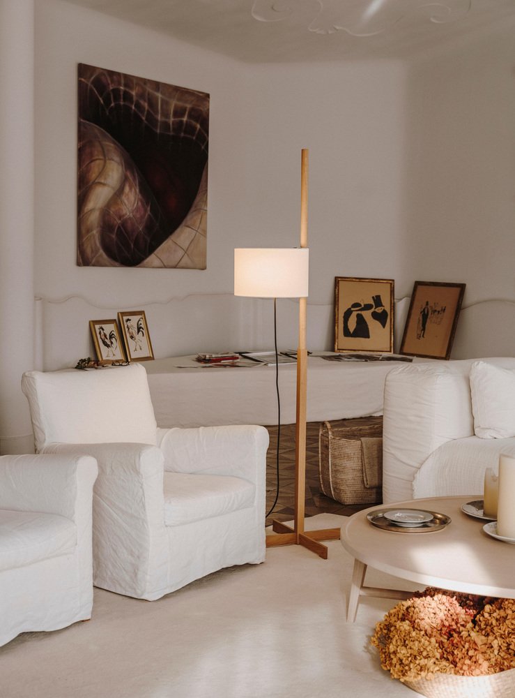 Beige and Walnut Wood TMM Floor Lamp by Miguel Milá