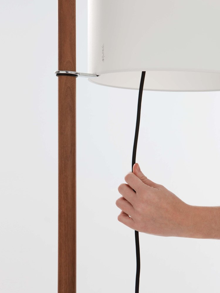 Beige and Walnut Wood TMM Floor Lamp by Miguel Milá