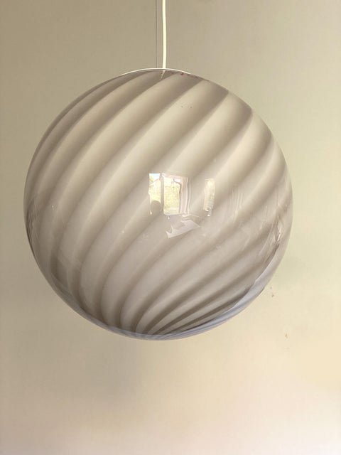 Beige and White Sphere Pendant Lamp in Murano Glass by Simoeng