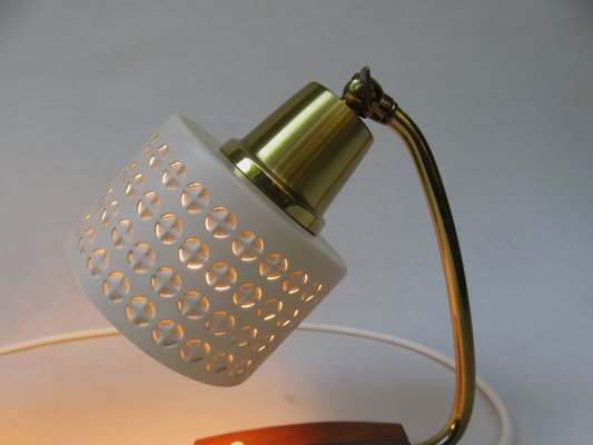 Beige Brass Teak Bedside Table Lights, 1950s, Set of 2-EY-1156466