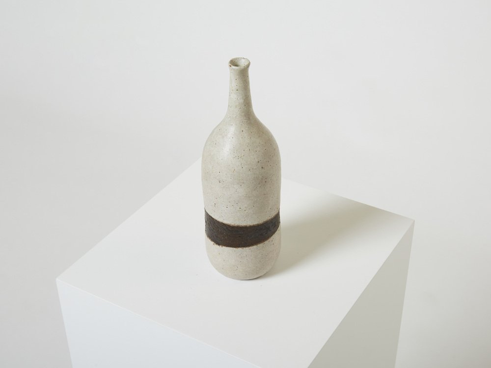 Beige Brown Glazed Stoneware Ceramic Vase from Bruno Gambone, 1970s