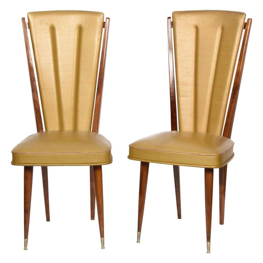 Beige Vinyl & Beech Upholstered Dining Chairs from N.F. Ameublement, 1950s, Set of 2